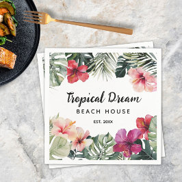 Watercolor Tropical Floral Botanical Beach House Servet