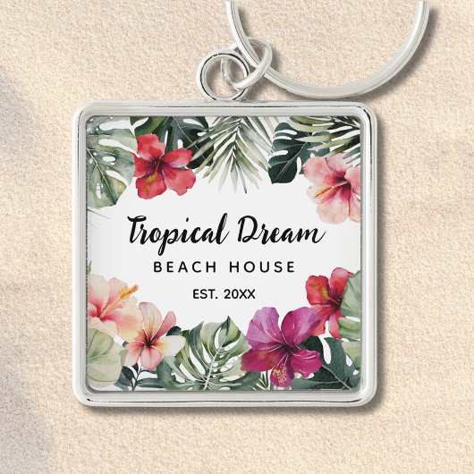 Watercolor Tropical Floral Botanical Beach House Sleutelhanger