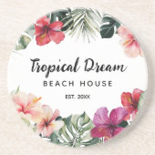 Watercolor Tropical Floral Botanical Beach House Zandsteen Onderzetter (Voorkant)
