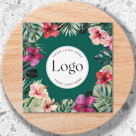 Watercolor Tropical Floral Botanical Logo Vierkante Visitekaartje