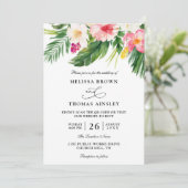 Watercolor Tropical Flowers Budget QR Code Wedding Kaart (Staand voorkant)
