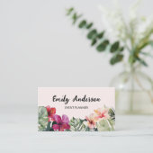 Watercolor Tropical Flowers Leaves QR Code Visitekaartje (Staand voorkant)