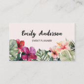 Watercolor Tropical Flowers Leaves QR Code Visitekaartje (Voorkant)
