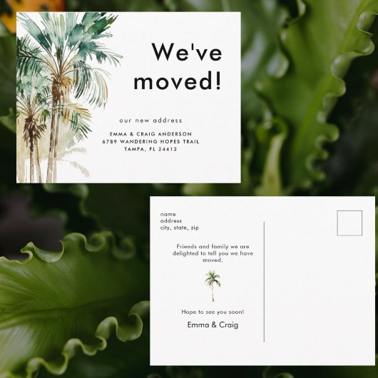 Watercolor Tropical Foliage We've Moved Briefkaart
