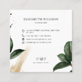 Watercolor Tropical Leaves Brush Stroke Monogram Vierkante Visitekaartje (Achterkant)