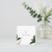 Watercolor Tropical Leaves Brush Stroke Monogram Vierkante Visitekaartje (Staand voorkant)