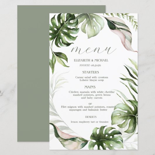 Watercolor Tropical Leaves Greenery (Voorkant / Achterkant)