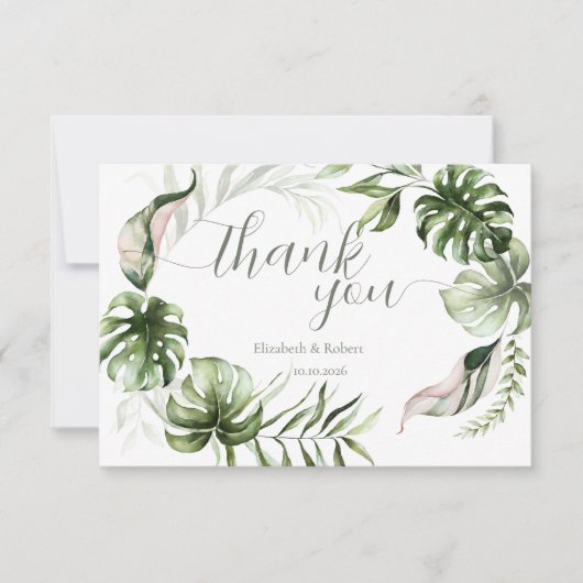 Watercolor Tropical Leaves Greenery Bedankkaart (Voorkant)