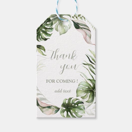 Watercolor Tropical Leaves Greenery  Cadeaulabel (Voorkant)