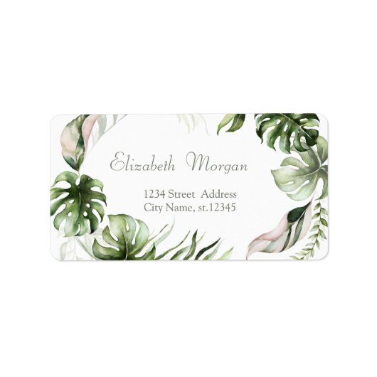 Watercolor Tropical Leaves Greenery Etiket (Voorkant)