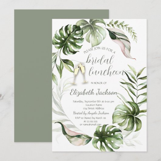 Watercolor Tropical Leaves Greenery Kaart (Voorkant / Achterkant)