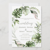 Watercolor Tropical Leaves Greenery  Wedding Kaart (Voorkant)