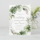Watercolor Tropical Leaves Greenery  Wedding Kaart (Staand voorkant)