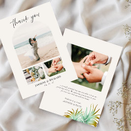 Watercolor Tropical Palm Destination Wedding Photo Bedankkaart