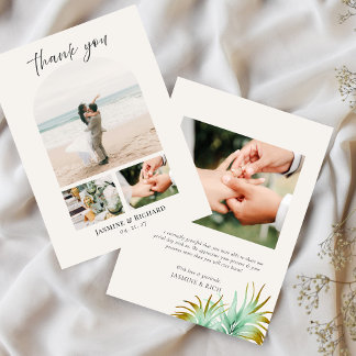 Watercolor Tropical Palm Destination Wedding Photo Bedankkaart