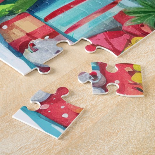 Watercolor Tropical Palm Tree Christmas Legpuzzel (Zijkant)