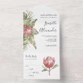 Watercolor Tropical Protea Wedding  All In One Uitnodiging (Binnen)