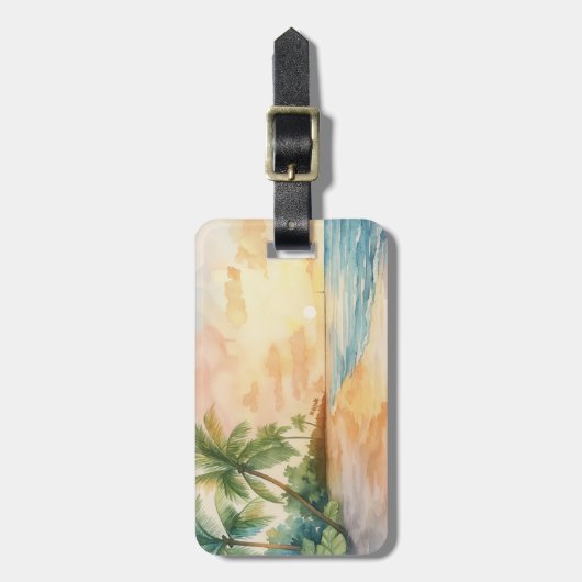 Watercolor Tropical Sunset Bagagelabel (Voorkant verticaal)