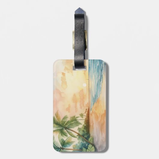 Watercolor Tropical Sunset Bagagelabel (Achterkant verticaal)