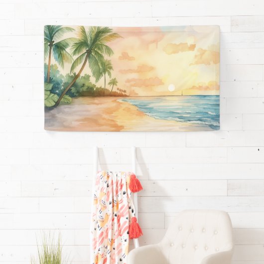 Watercolor Tropical Sunset Spandoek (Insitu)