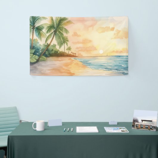 Watercolor Tropical Sunset Spandoek (Beurs)