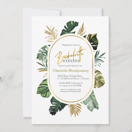 Watercolor Tropisch Bachelorette Weekend Itinerary Kaart (Voorkant)