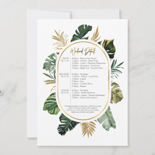 Watercolor Tropisch Bachelorette Weekend Itinerary Kaart (Achterkant)