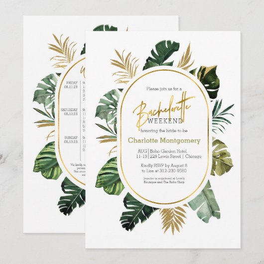 Watercolor Tropisch Bachelorette Weekend Itinerary Kaart (Voorkant / Achterkant)