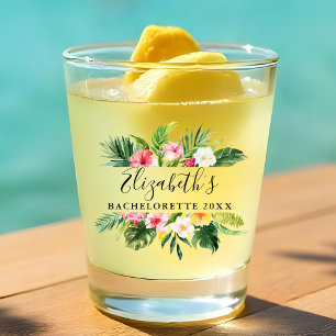 Watercolor Tropisch Bloemend Avondjurk Feest Shot Glas