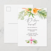 Watercolor Tropisch Bloemmotief Nieuw Adres Aankondigingskaart (Voorkant / Achterkant)