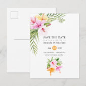 Watercolor Tropisch Bloemstrand Bruiloft Aankondigingskaart (Voorkant / Achterkant)