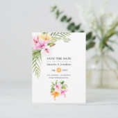 Watercolor Tropisch Bloemstrand Bruiloft Aankondigingskaart (Staand voorkant)