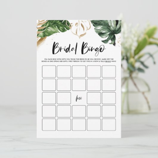 Watercolor Tropisch Bruiloftsfeest Bingo Spelkaart Kaart (Staand voorkant)