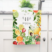 Watercolor Tropisch Citrusfruit Monogram Theedoek