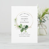 Watercolor Tropisch Groen Strand Bruiloft Save The Date (Staand voorkant)