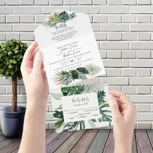 Watercolor Tropisch Jungle Bladeren Allemaal in Eé All In One Uitnodiging