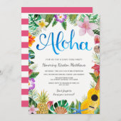Watercolor Tropisch Luau Afsluitingsfeest Uitnodig Kaart (Voorkant / Achterkant)