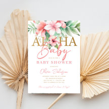Watercolor Tropisch Roze Bloemige Aloha Baby Showe