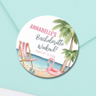 Watercolor Tropisch Strand Bachelorette Party Ronde Sticker