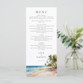 Watercolor Tropisch Strand Bestemming Trouwen Menu (Staand voorkant)