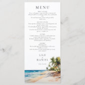 Watercolor Tropisch Strand Bestemming Trouwen Menu (Voorkant)