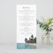 Watercolor Tropisch Strand Bestemming Trouwen Menu (Staand voorkant)