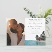 Watercolor Tropisch Strand Foto Bruiloft Save The Date (Staand voorkant)