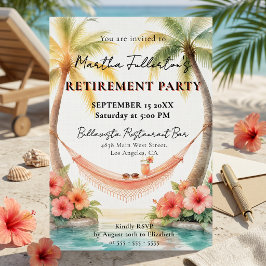 Watercolor Tropisch Strand Hangmat Pensioenfeest Kaart