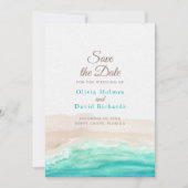 Watercolor Tropisch Strand met Palmbomen Save The Date (Voorkant)