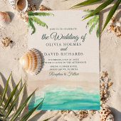 Watercolor Tropisch Strand met QR-code Bruiloft Kaart