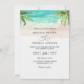 Watercolor Tropisch Strand Palm QR Code Bruiloft Kaart (Voorkant)