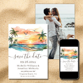 Watercolor Tropisch Strand Zonsondergang Foto Brui Save The Date