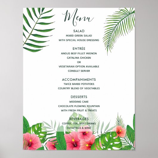 Watercolor tropisch trouwmenu poster (Voorkant)
