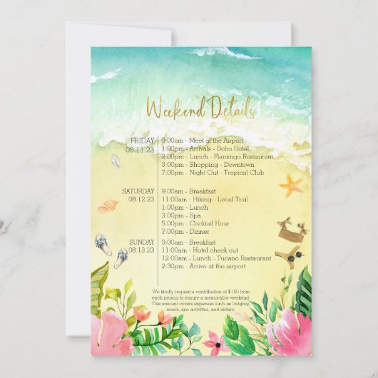 Watercolor Tropisch Vrijgezellenweekend Itinerariu Kaart (Achterkant)